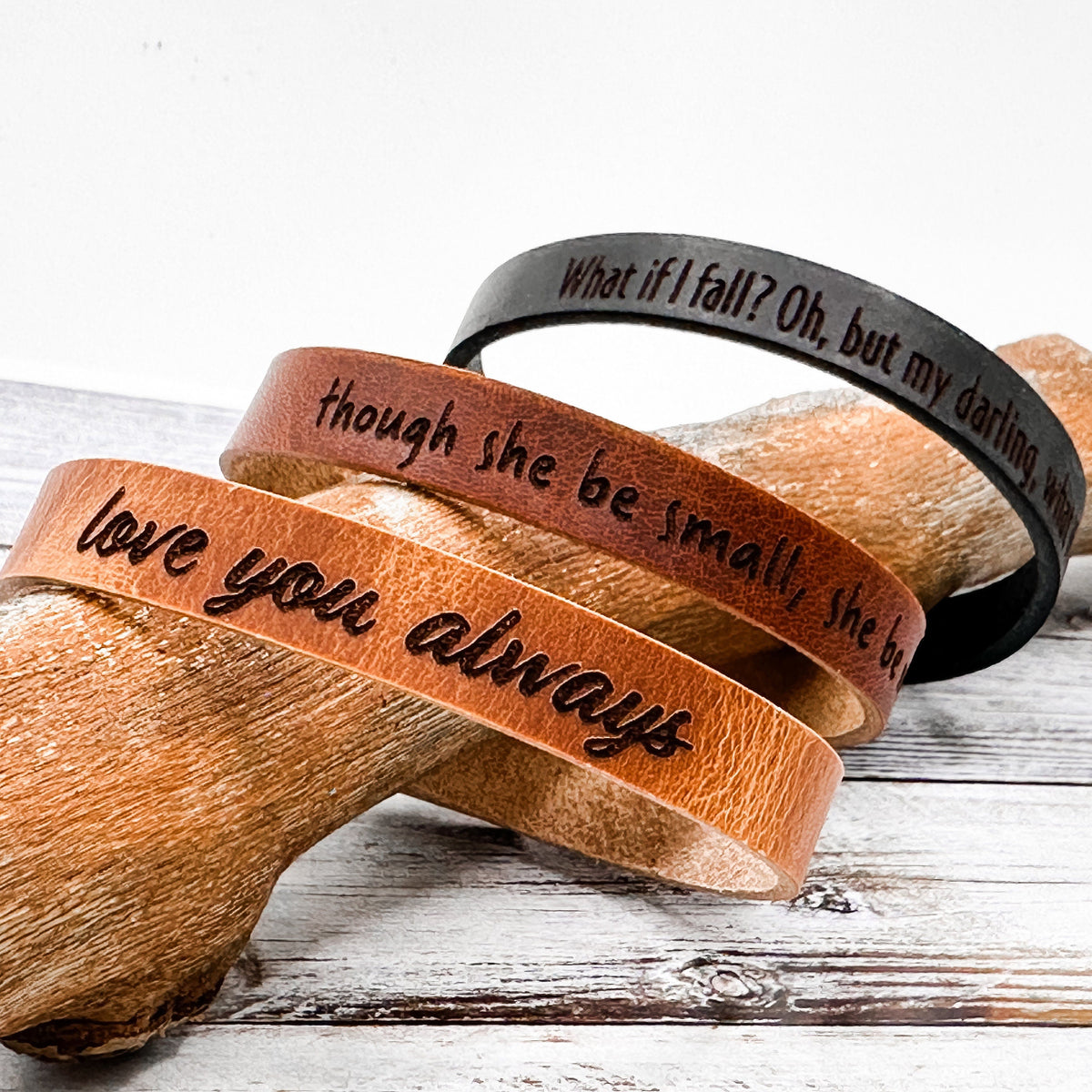 Personalized Leather Bracelet - Engraved Modern Minimalist Cuff