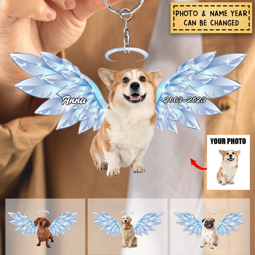 Memorial Personalized Pets With Crystal wing Acrylic Keychain For Pet Lovers