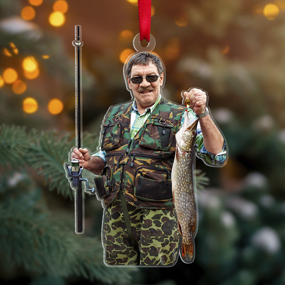 Fishing Big Fishes Custom Photo Personalized Christmas Acrylic Ornament