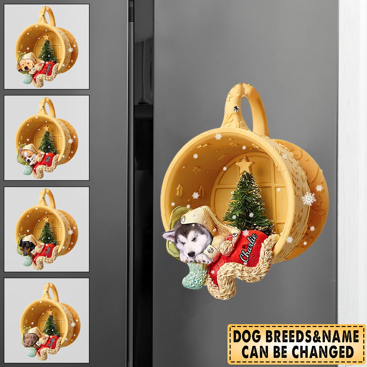 Personalized Dog Sleeping In A Tiny Cup Christmas Holiday Decal