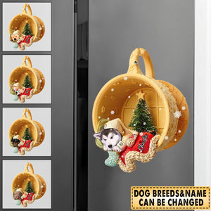 Personalized Dog Sleeping In A Tiny Cup Christmas Holiday Decal