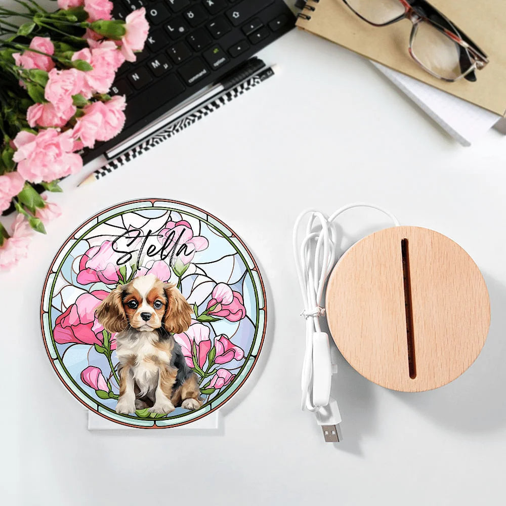 Custom Photo Birth Flowers Personalized Stained Acrylic Block LED Night Light