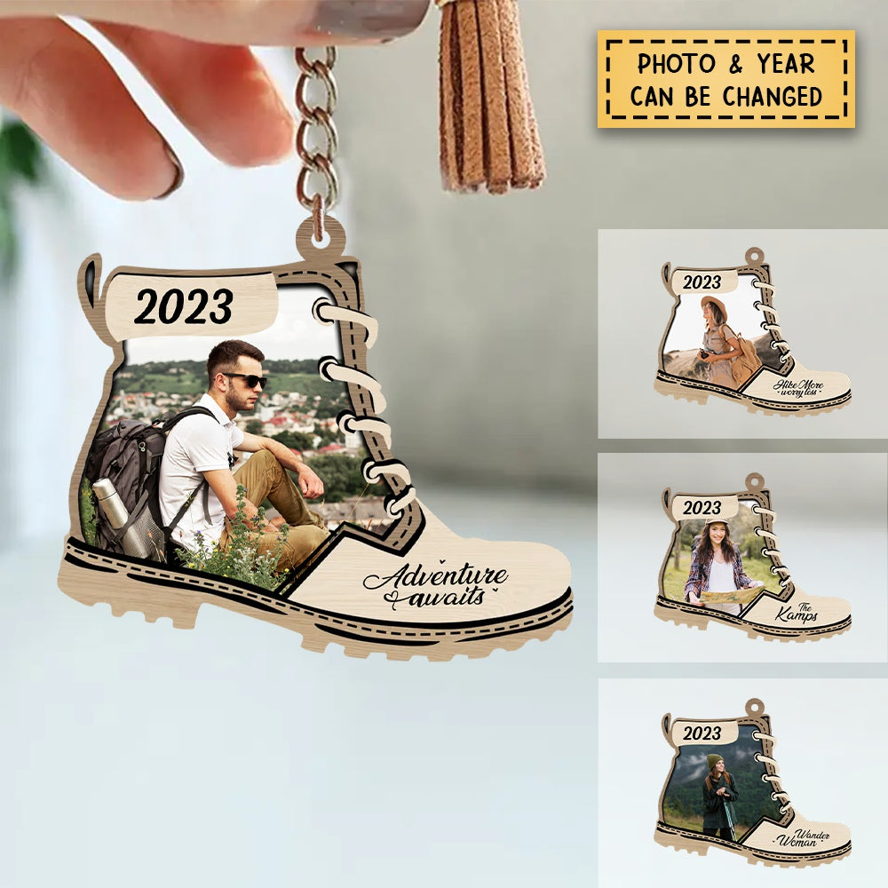 Mountains Are Calling - Personalized  Photo Upload Gifts Custom Acrylic Keychain for Hiking Lovers