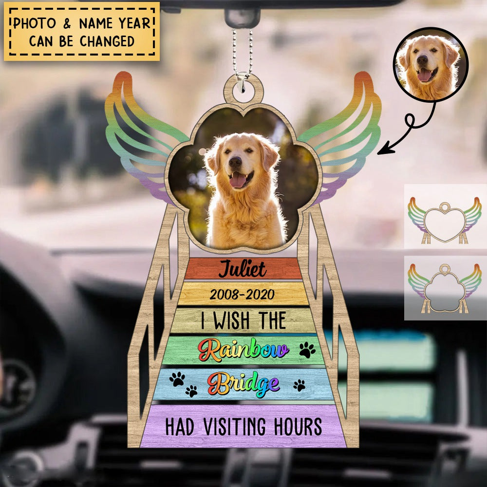 Memorial Pawprint Heart Wings, I Wish Rainbow Bridge Had Visiting Hours Personalized Wooden Ornament