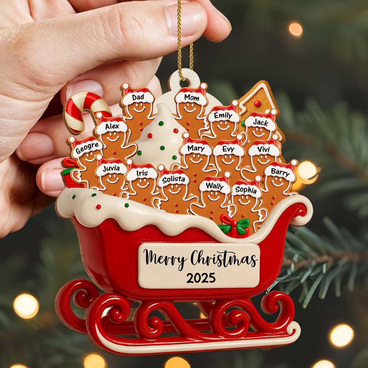 Merry Christmas Family Cookie Sleigh Ornament, Custom Wood Ornament, Gift For Families