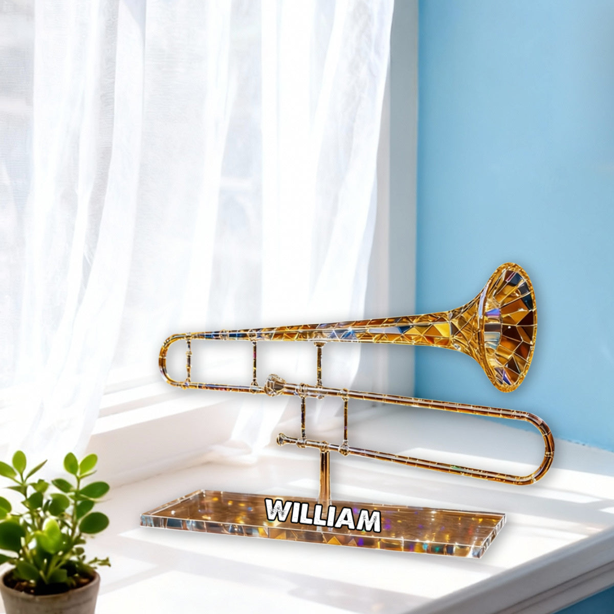 Trombone Custom Name Stained Glass Effect Acrylic Plaque, Music Plaque, Musician Gift