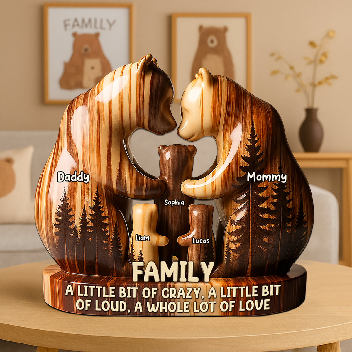 Personalized Bear Family Acrylic Plaque Gift For Family Members