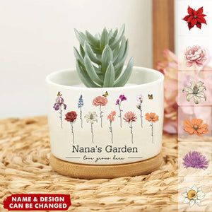 Personalized Grandma's Garden Plant Pot with grandkids names and birth flowers