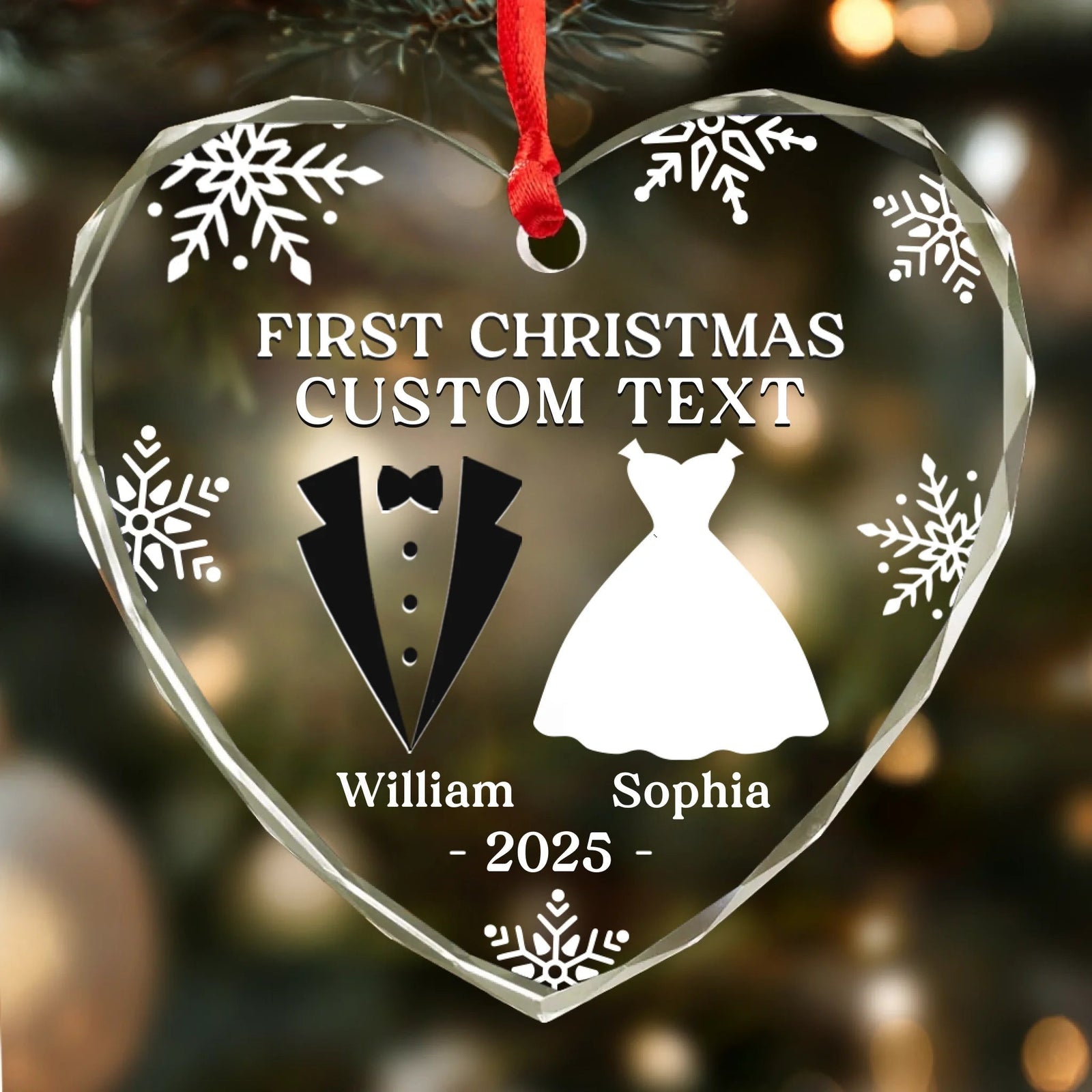Our First Christmas As Husband And Wife Personalized Heart Glass Ornament Gifts For Couple