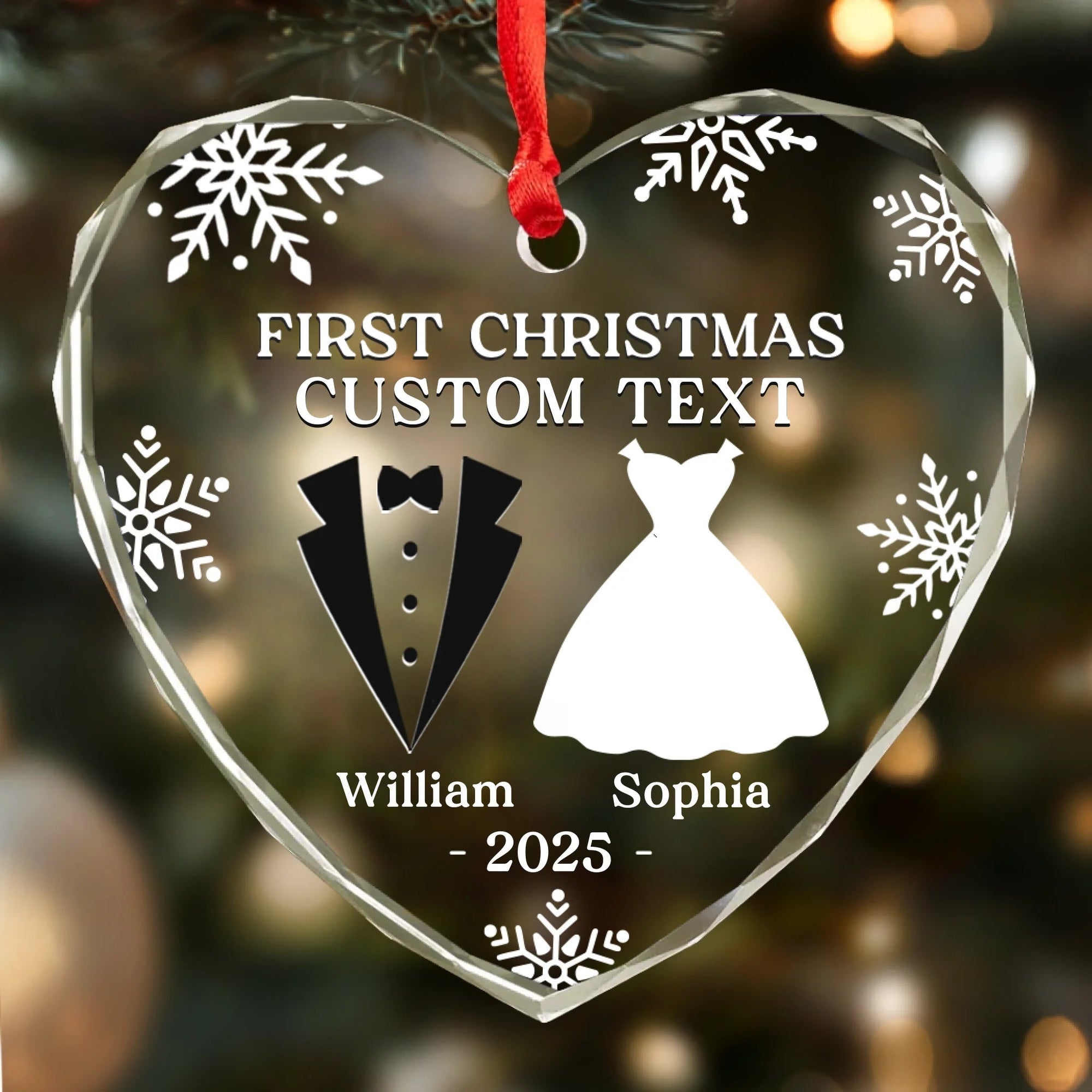 Our First Christmas As Husband And Wife Personalized Heart Glass Ornament Gifts For Couple