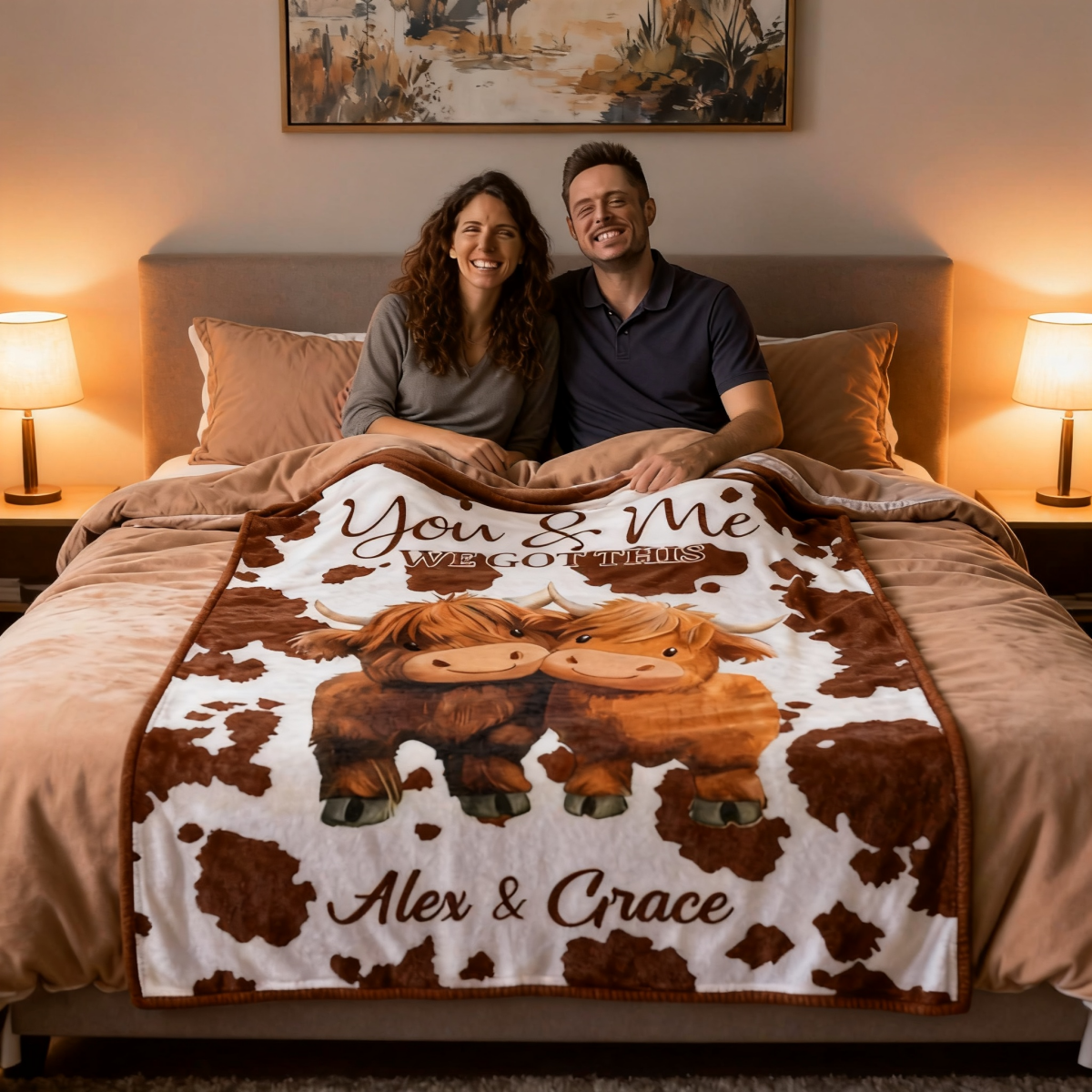 Personalized You and Me We Got This Highland Cow Couple Soft Blanket
