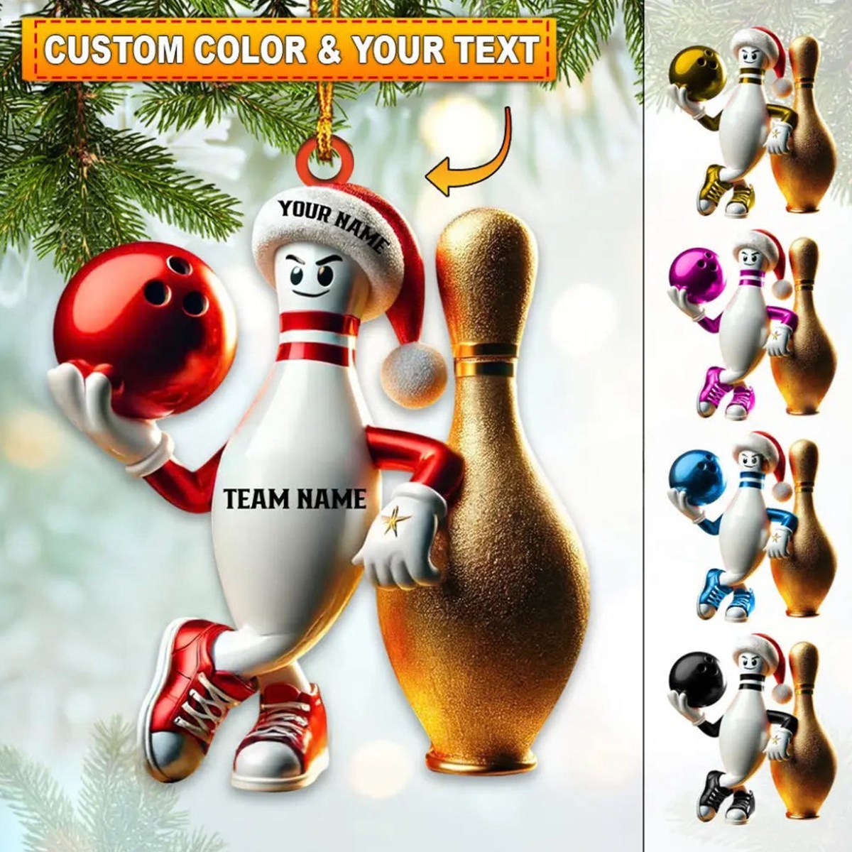 Custom Name Bowling Personalized Acrylic Ornament Christmas Gift for Bowling Lover