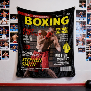 Personalized Boxing Magazine Cover Blanket Boxing Gifts, Boxing Retirement Gift, Boxing Coach Gift, Boxing Lover Gift