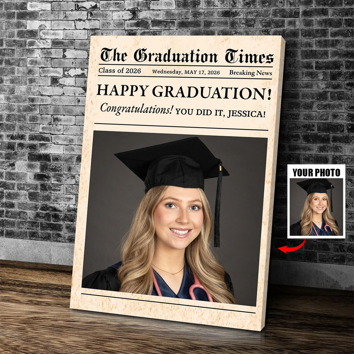 Graduation 2026 - Personalized Graduation Newspaper Cover Canvas for Him or Her