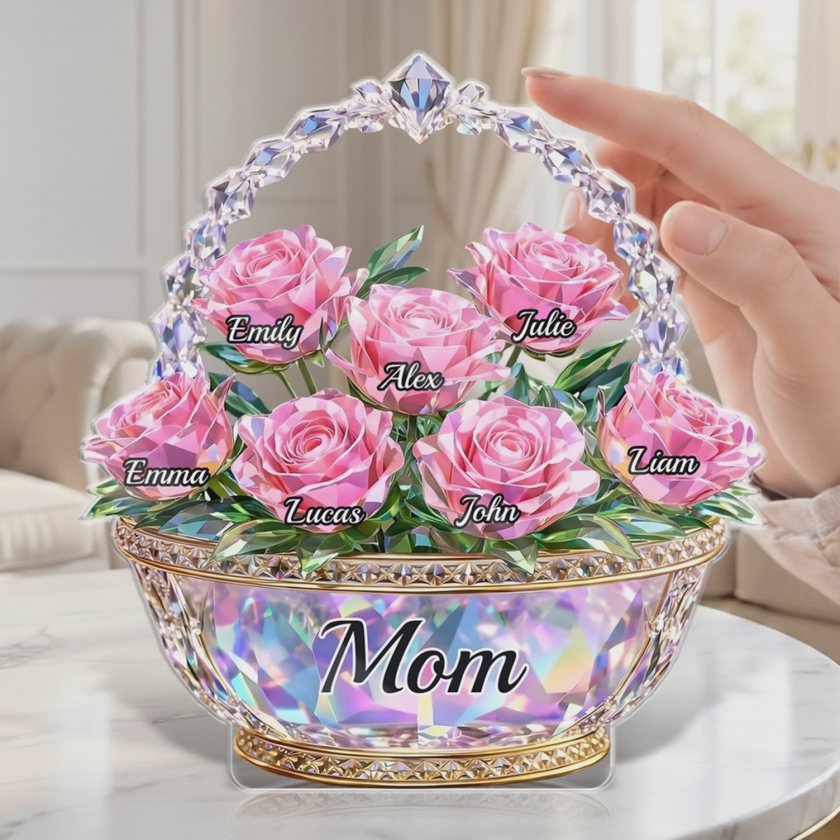 Mom Is My Home - Personalized Shining Flower Basket Acrylic Plaque, Gifts For Mom, Grandma