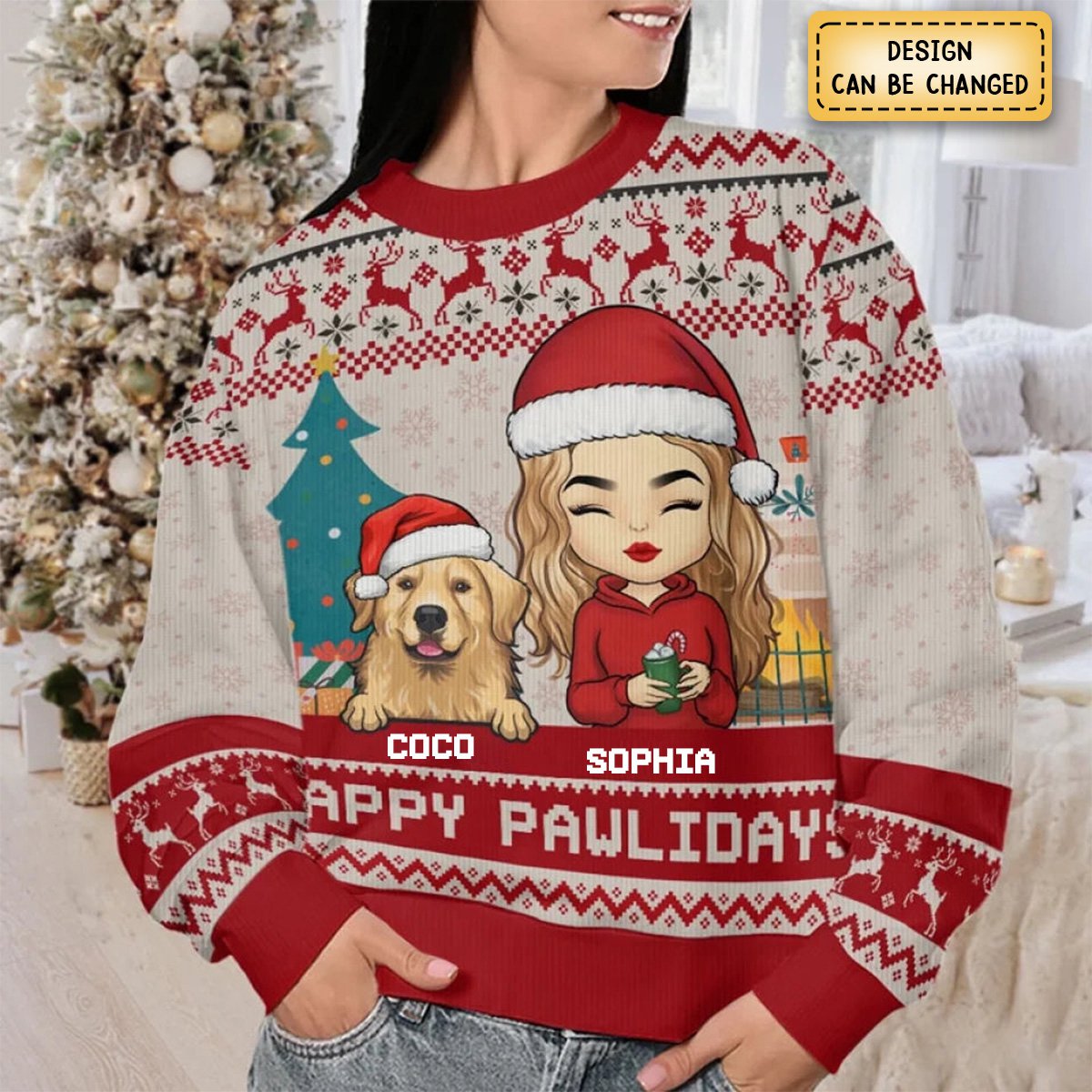Happy Pawlidays - Dog & Cat Personalized Ugly Sweatshirt
