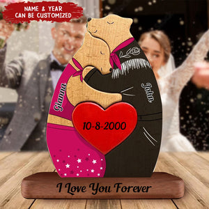 Man, Woman Couple Gift, Personalized Bear Puzzle Wooden - Wooden Pet Carvings - Gift For Family