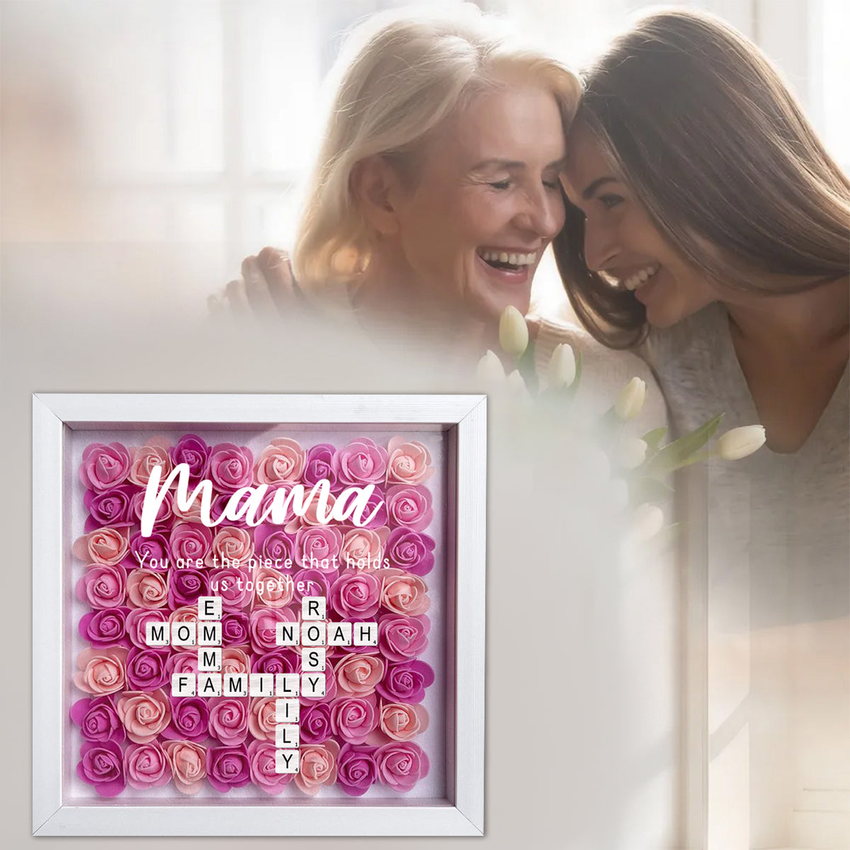 You Are The Piece That Holds Us Together - Personalized Flower Shadow Box With LED Light