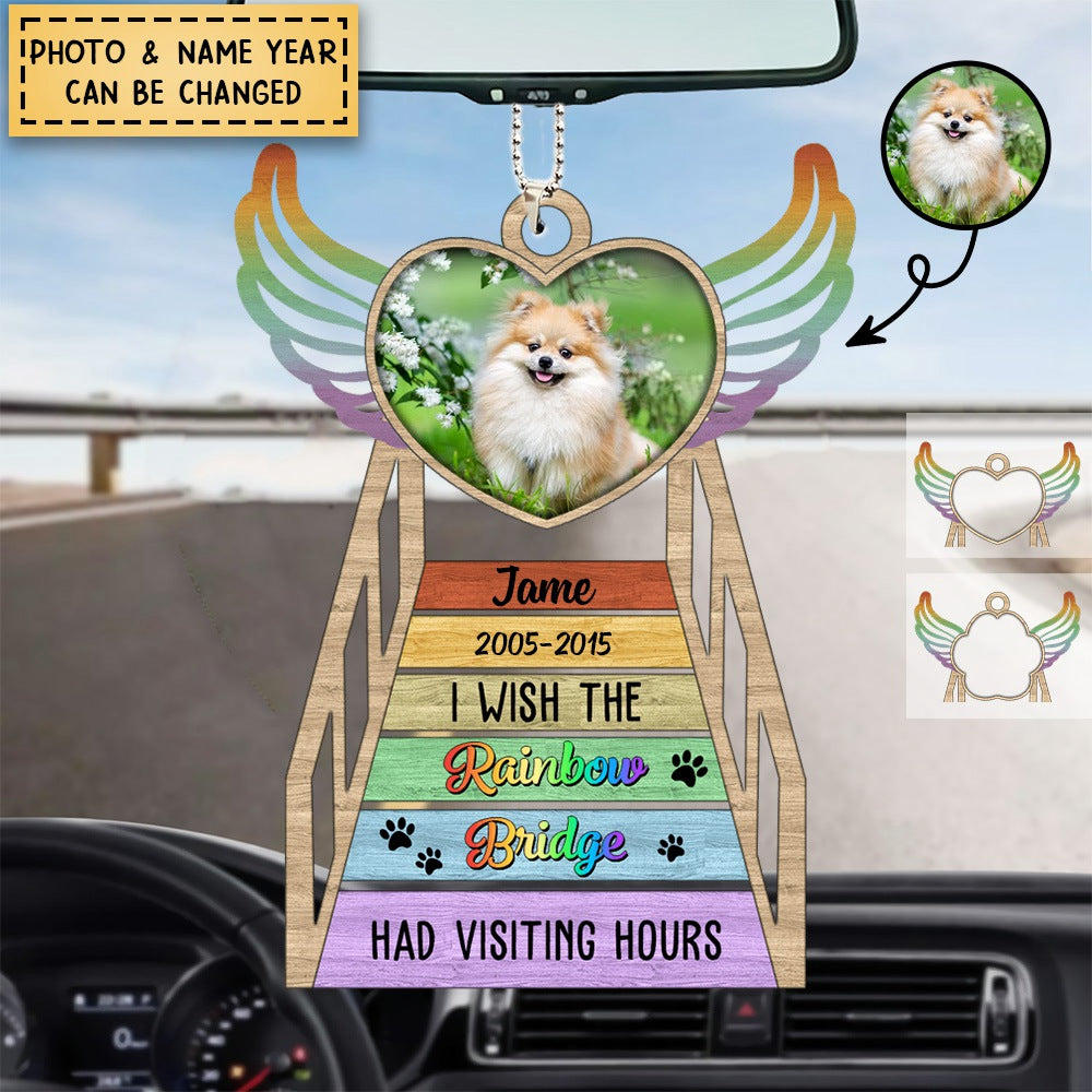 Memorial Pawprint Heart Wings, I Wish Rainbow Bridge Had Visiting Hours Personalized Wooden Ornament