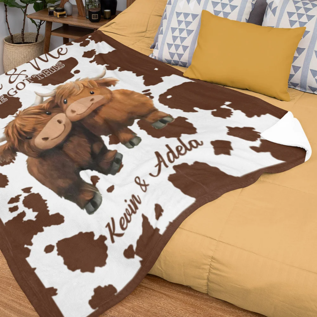Personalized You and Me We Got This Highland Cow Couple Soft Blanket