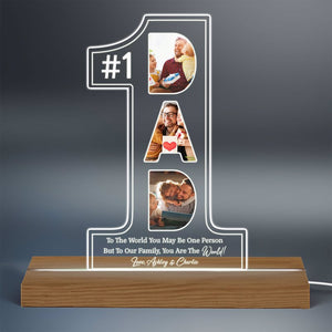 No. 1 Dad You Are The World Photo Personalized Custom Shaped Acrylic Plaque With LED Night Light