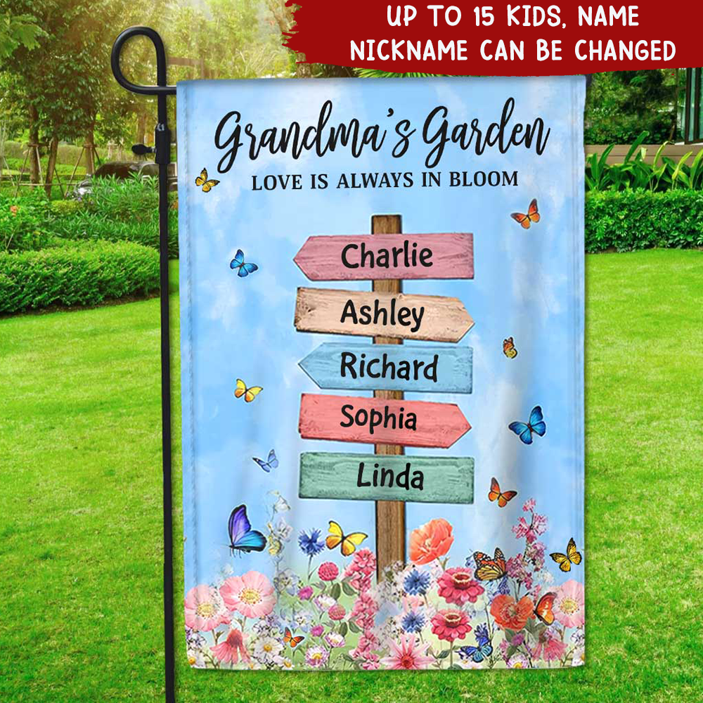 Personalized Grandma Mom's Garden Butterflies, Where Love Grows Flag