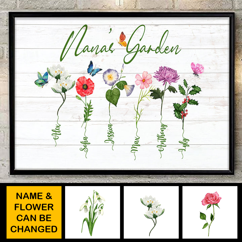 Personalized Grandma Garden Canvas, Family Birth Months Flowers, Gift For Family Poster