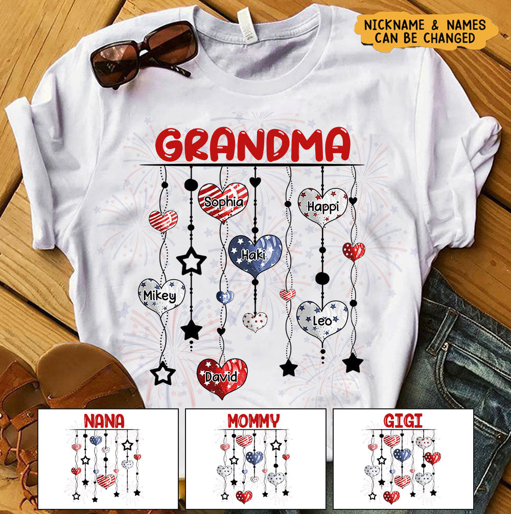 4th Of July Grandma Mom Auntie With Hearts Kids Personalized T-shirt