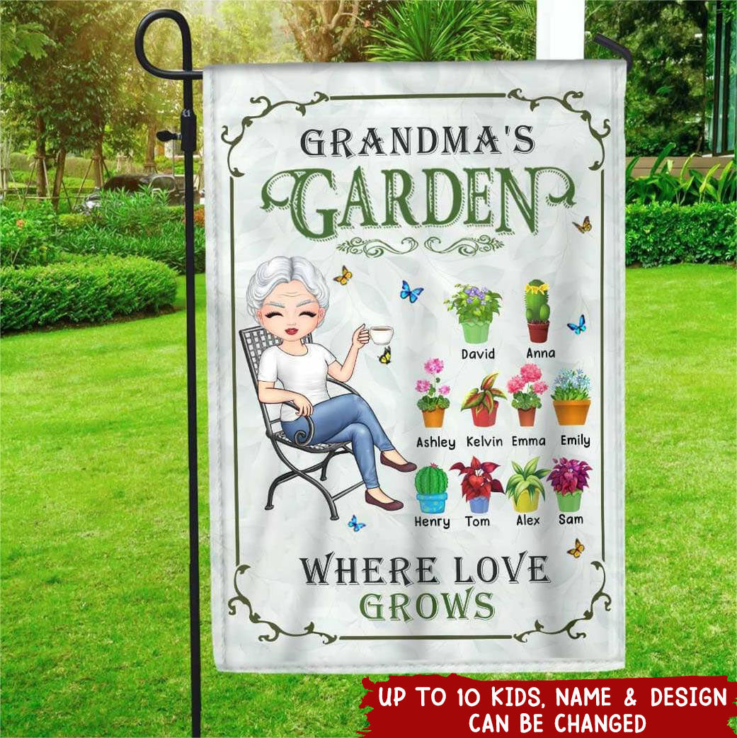Personalized Grandma Mom Garden Where Love Grows Gift Gardener Flower Lover Flag