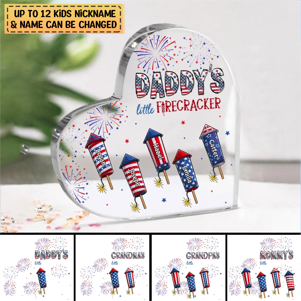 Personalized Heart-Shaped Acrylic Little Firecrackers 4th Of July Plaque