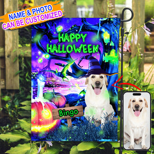 Happy Halloween Personalized Pet Photo & Name Flag Gift For Pet Lovers