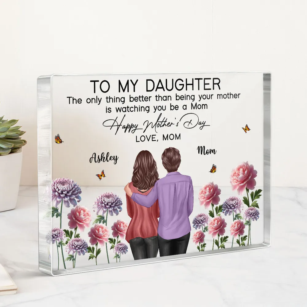 To My Daughter From Mom Happy Mother's Day Birth Flower Personalized Acrylic Block Plaque