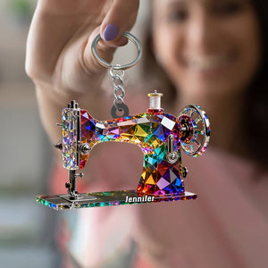 Stained Glass Effect Sewing Machine Custom Name Acrylic Keychain, Gift For A Tailor