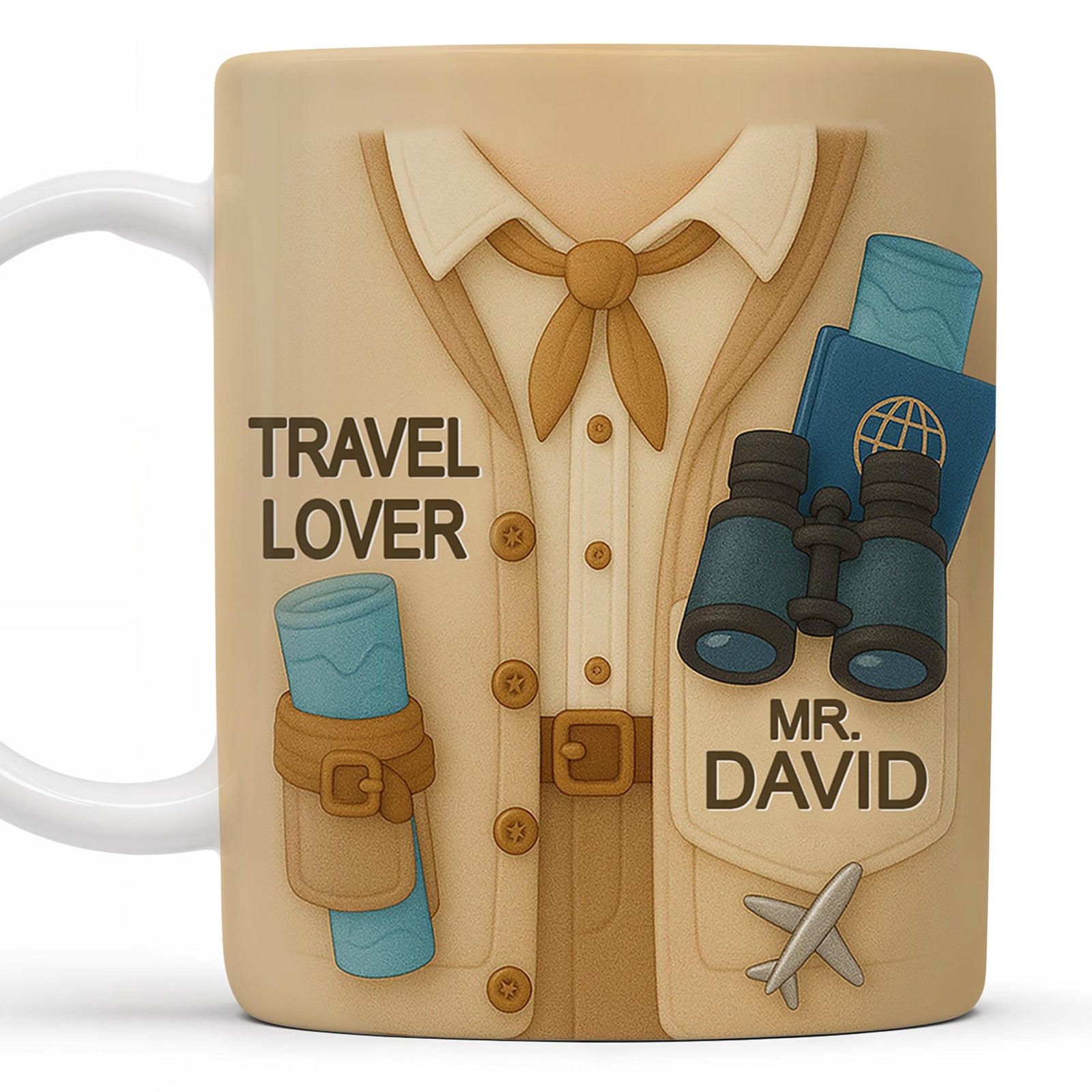 Travel Lover, Shirt, Tie, Binoculars, Map, Airplane, Personalized Travel Mug, Gift For Explorers