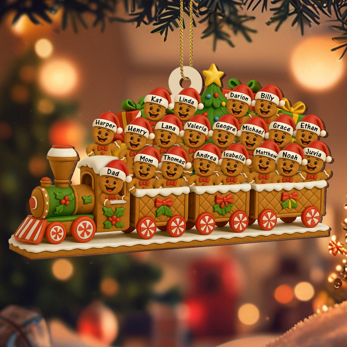 Christmas Express With Cheerful Cookie Passengers, Personalized Custom Wood Ornament