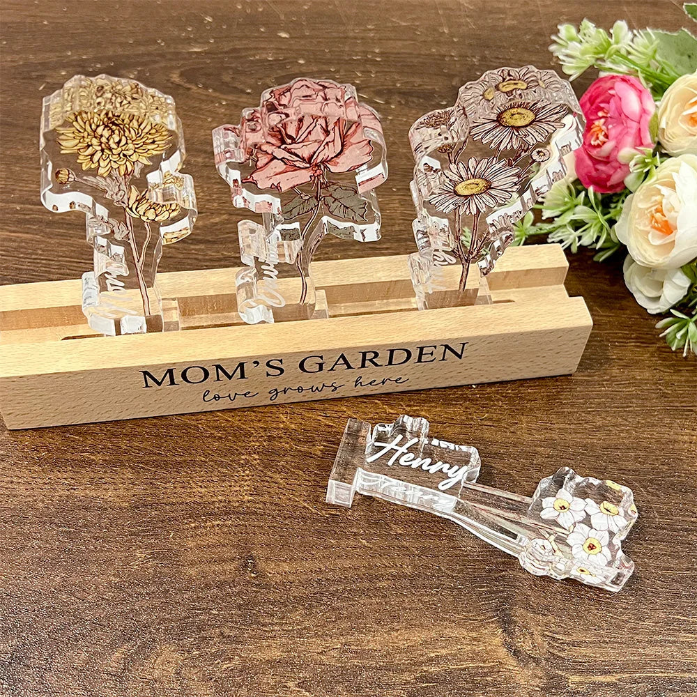 Mom's Garden Custom Birth Flower Personalized Acrylic LED Night Light Gift For Grandma Nana
