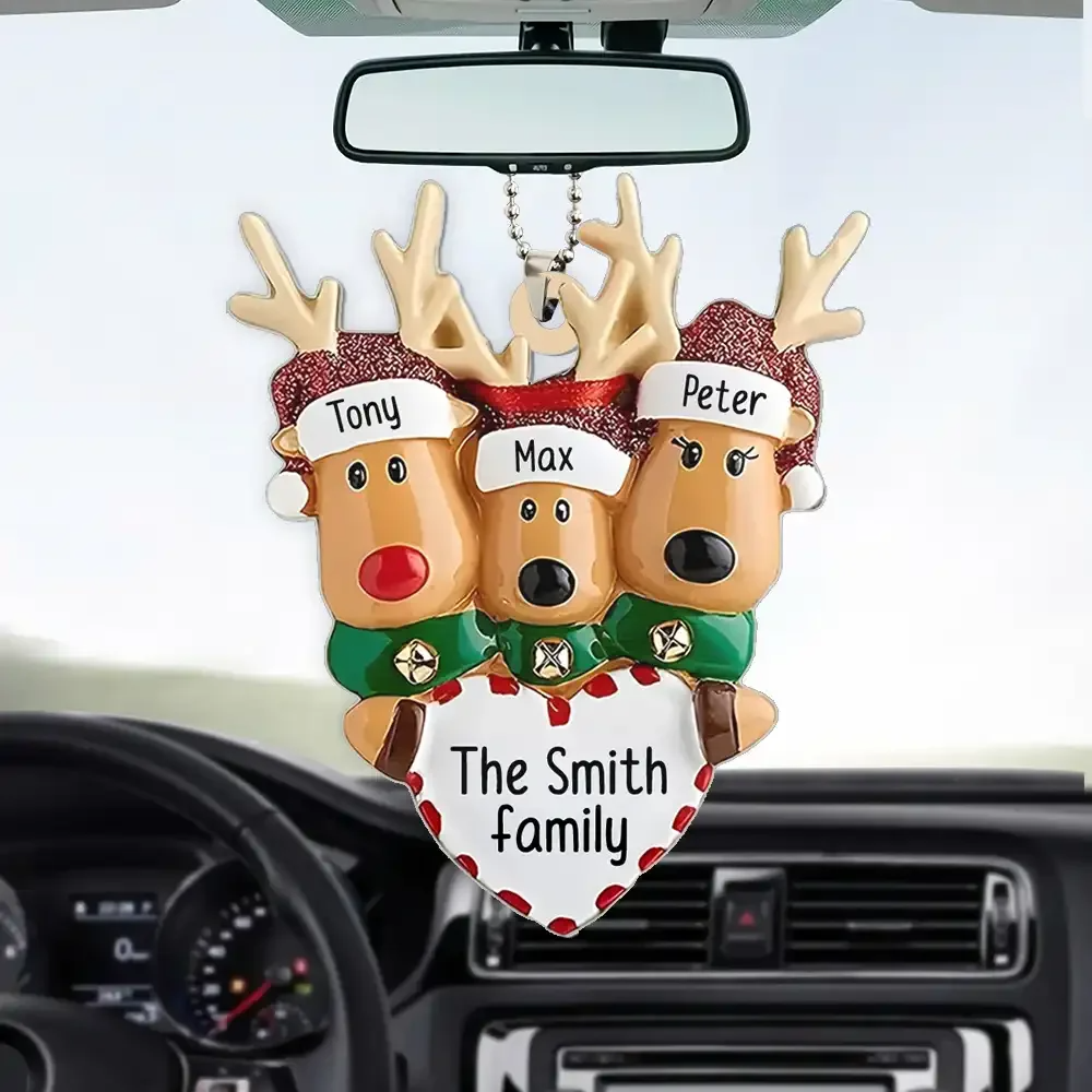 Happy Reindeer Family Personalized Christmas Acrylic Ornament