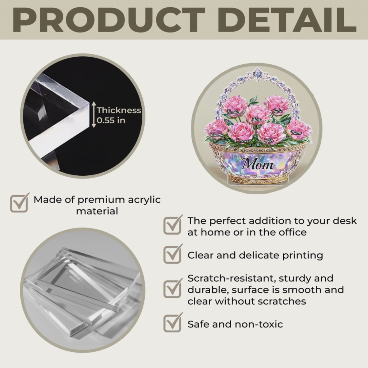 Mom Is My Home - Personalized Shining Flower Basket Acrylic Plaque, Gifts For Mom, Grandma