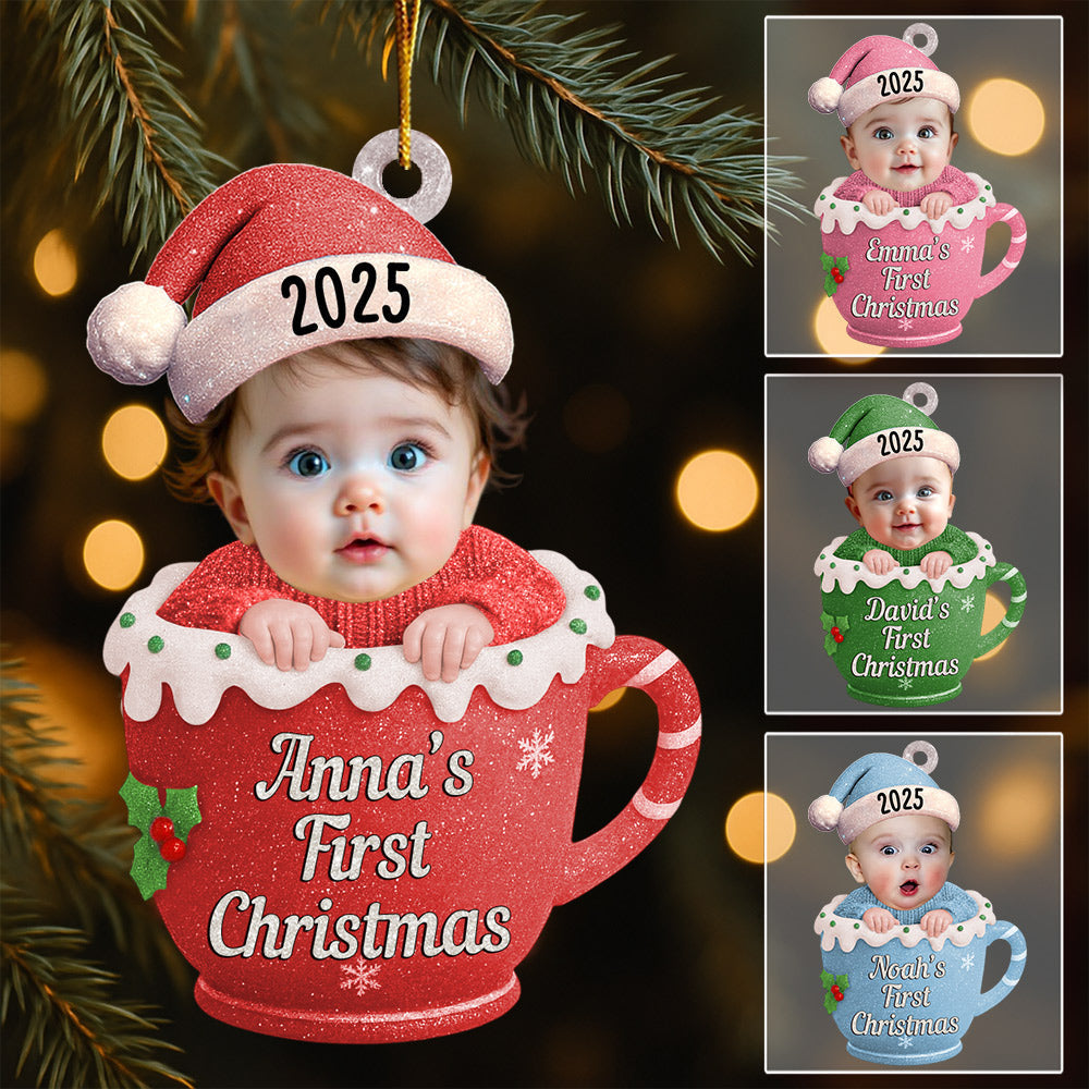 Baby's First Christmas Cup - Personalized Custom Photo Acrylic Ornament