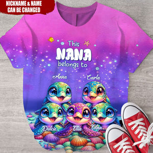 Personalized This Grandma belongs to Colorful Turtle 3D T-shirt
