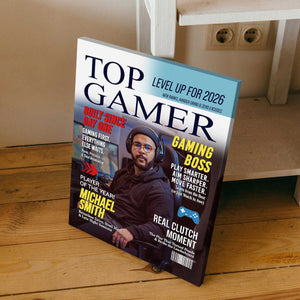 Custom Top Gamer Magazine Cover Canvas, Personalized Gamer Gift for Men, Video Game Gift for Him, Funny Gamer Gift