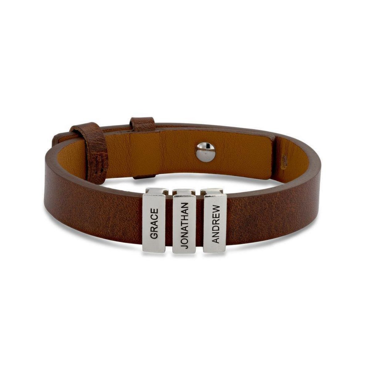 Personalized Men's Leather Bracelet with Silver Beads Gift for Father