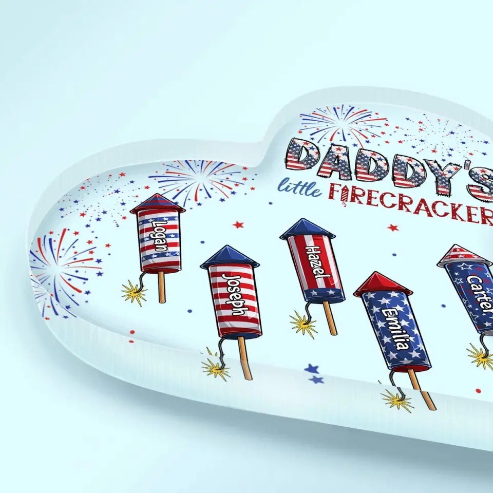 Personalized Heart-Shaped Acrylic Little Firecrackers 4th Of July Plaque