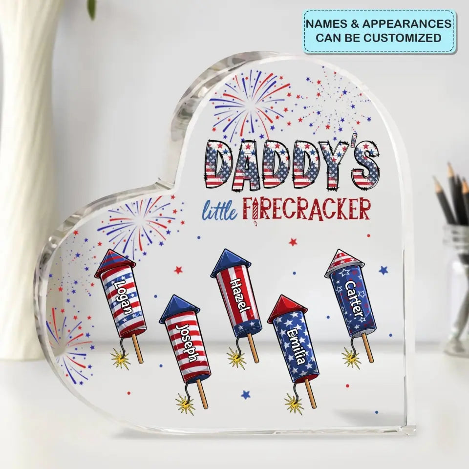 Personalized Heart-Shaped Acrylic Little Firecrackers 4th Of July Plaque