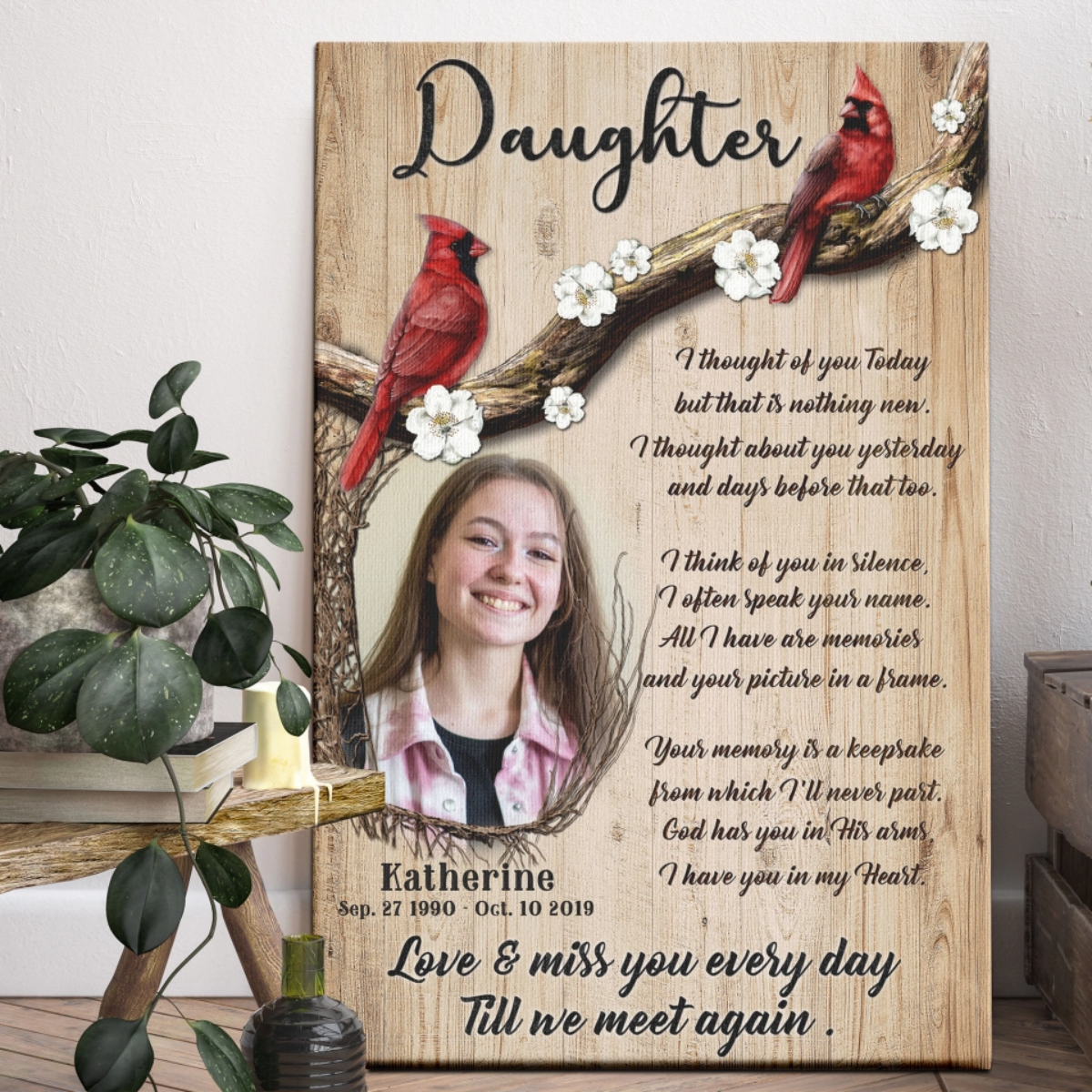 Personalized Cardinal Memorial Photo Canvas Poster,Love And Miss You Every Day