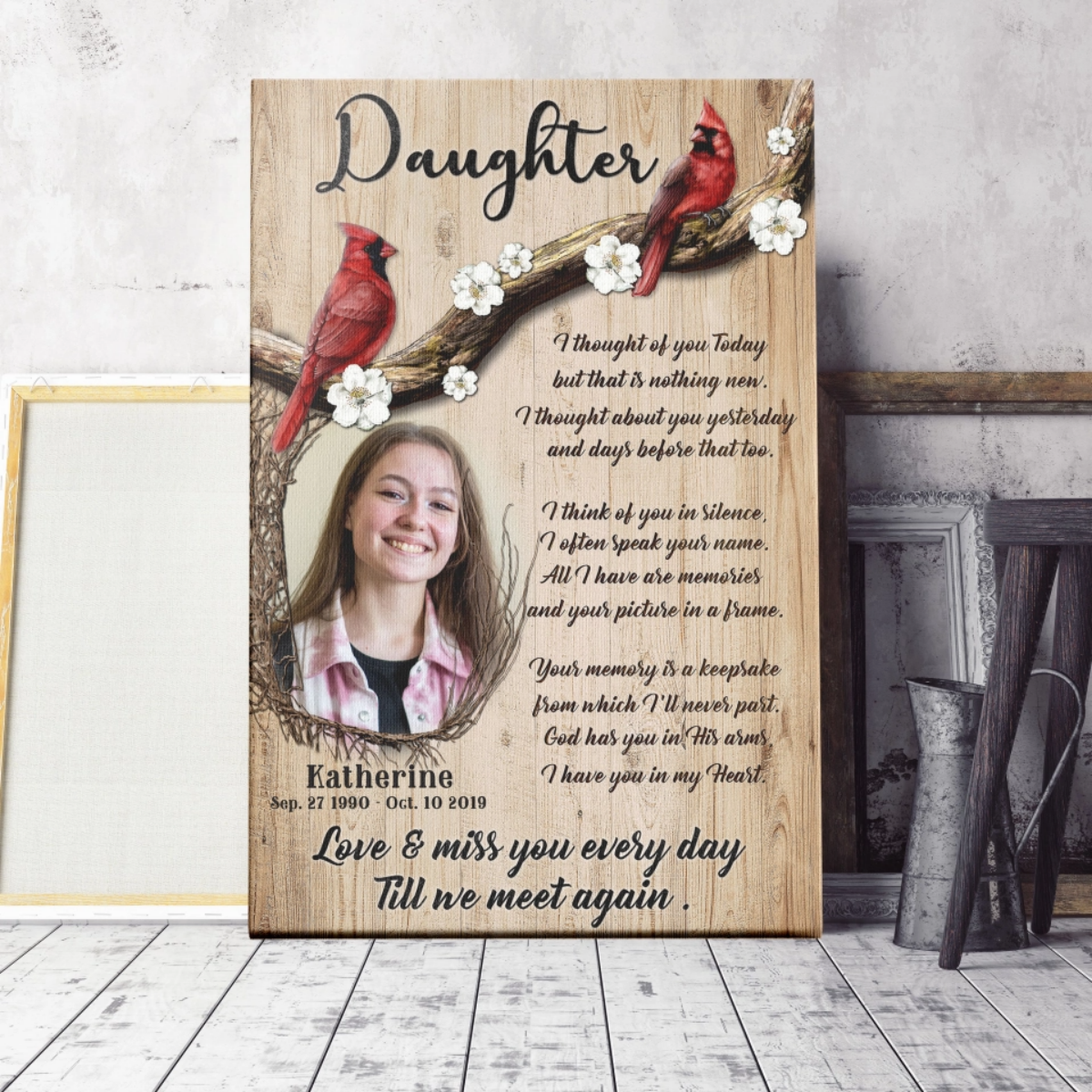 Personalized Cardinal Memorial Photo Canvas Poster,Love And Miss You Every Day