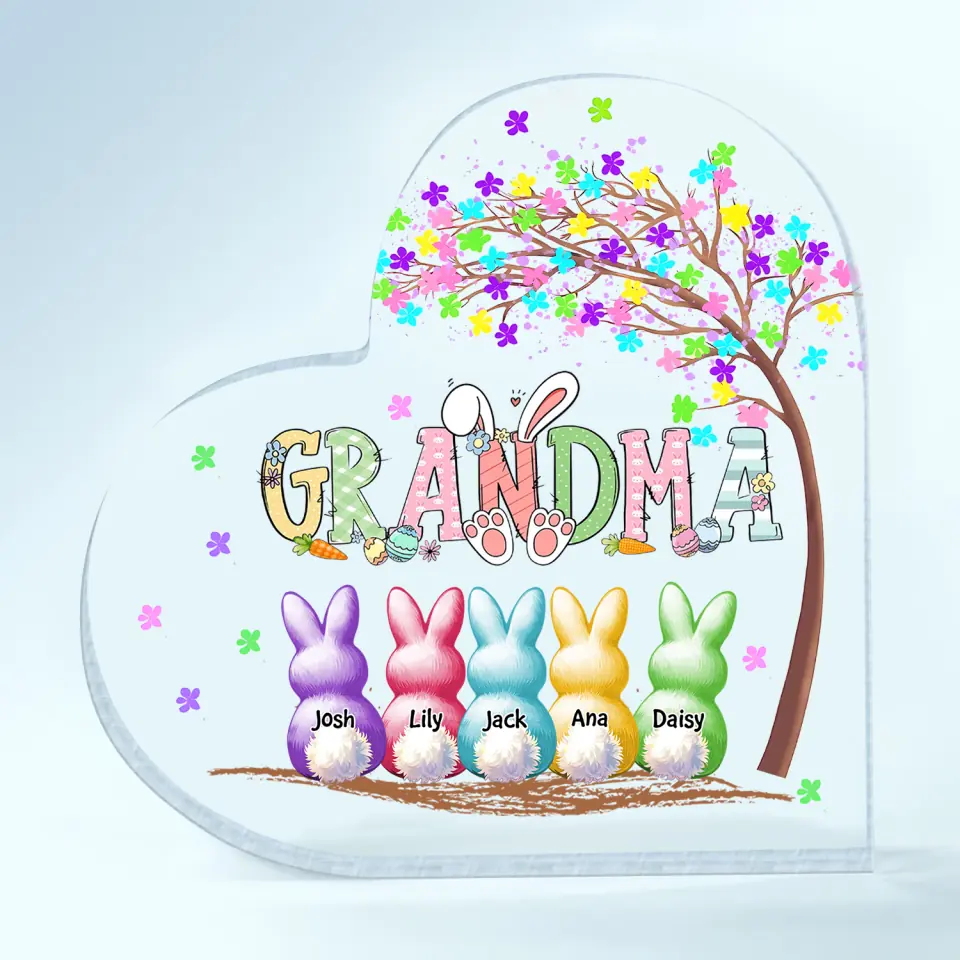 Personalized Easter Grandma's Colorful Tree Heart-Shaped Acrylic Plaque