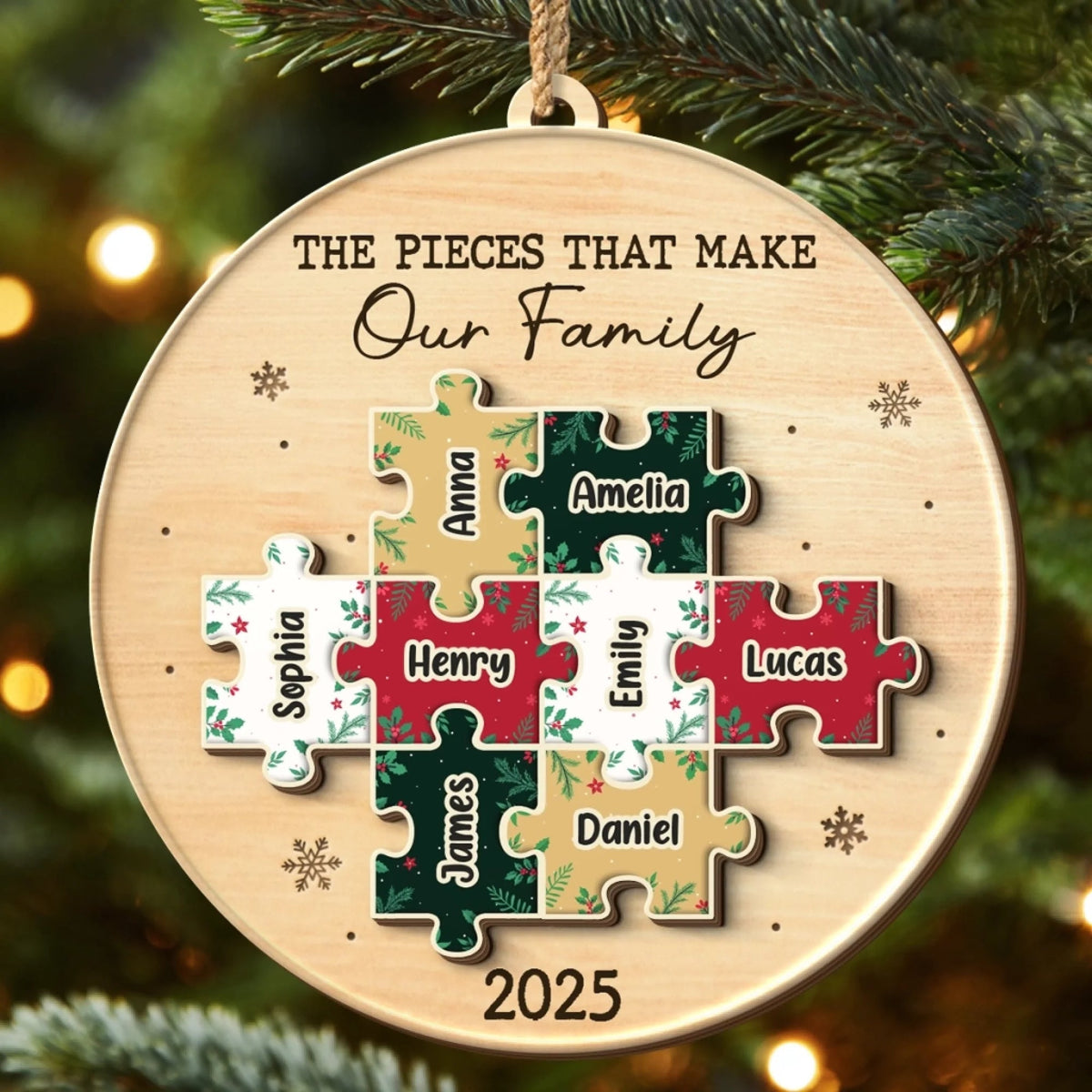 Custom Double Layer Wooden Ornament - Personalized Christmas Birthday Gifts For Mom, Dad, Brother, Sister, Kids - All The Pieces Of Us