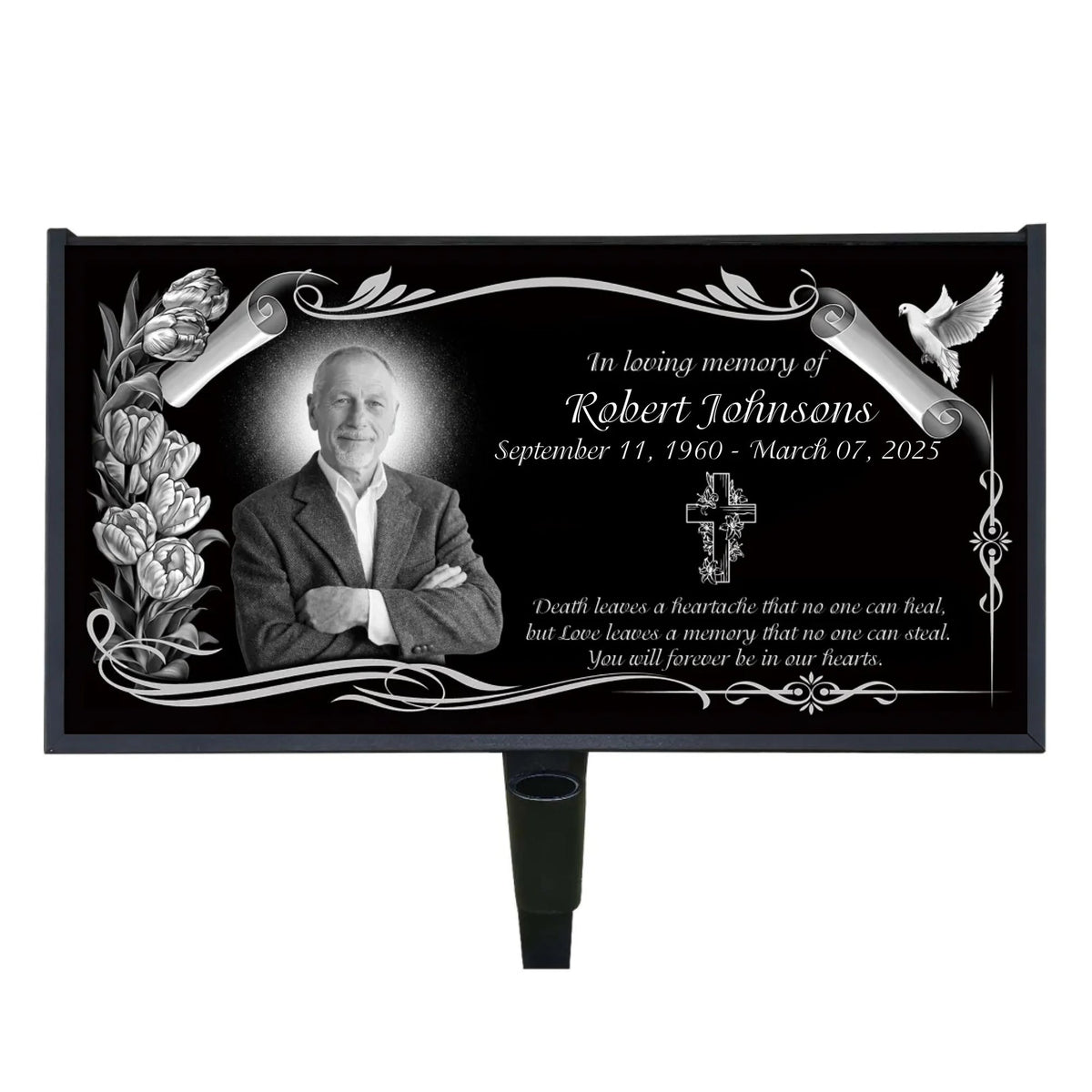 Love Leaves A Memory That No One Can Steal - Personalized Granite Headstone With Stand , Memorial Gift, Sympathy Gift For Loss Of Loved One