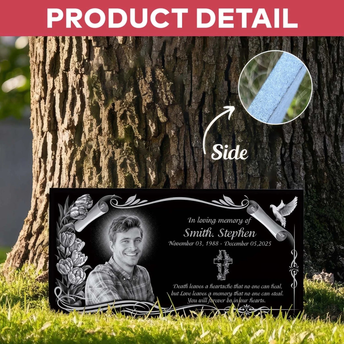 Love Leaves A Memory That No One Can Steal - Personalized Granite Headstone With Stand , Memorial Gift, Sympathy Gift For Loss Of Loved One